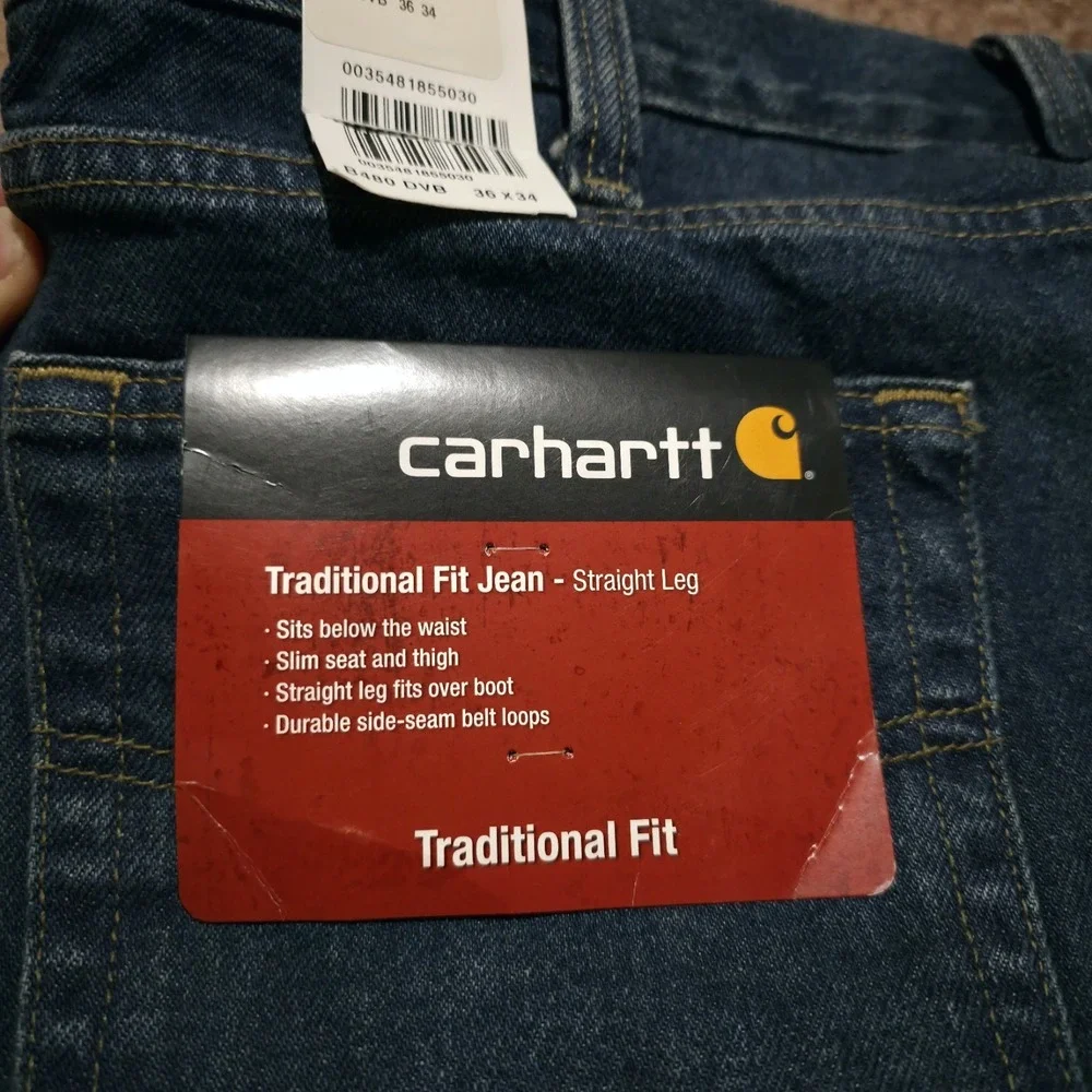 Carhartt B480 Blue Denim Jeans Size 36 x 34‎ Traditional Fit Striaght Leg New